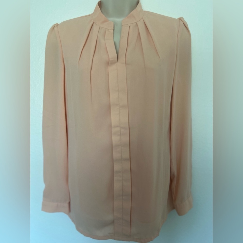 Peach Chiffon Long Sleeve Blouse